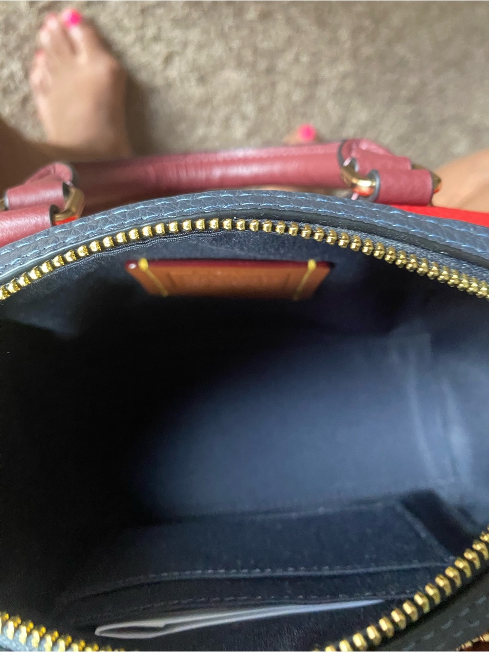 Coach Mini Satchel in Red with Brown Handles and Black Strap - Picture 6 of 7